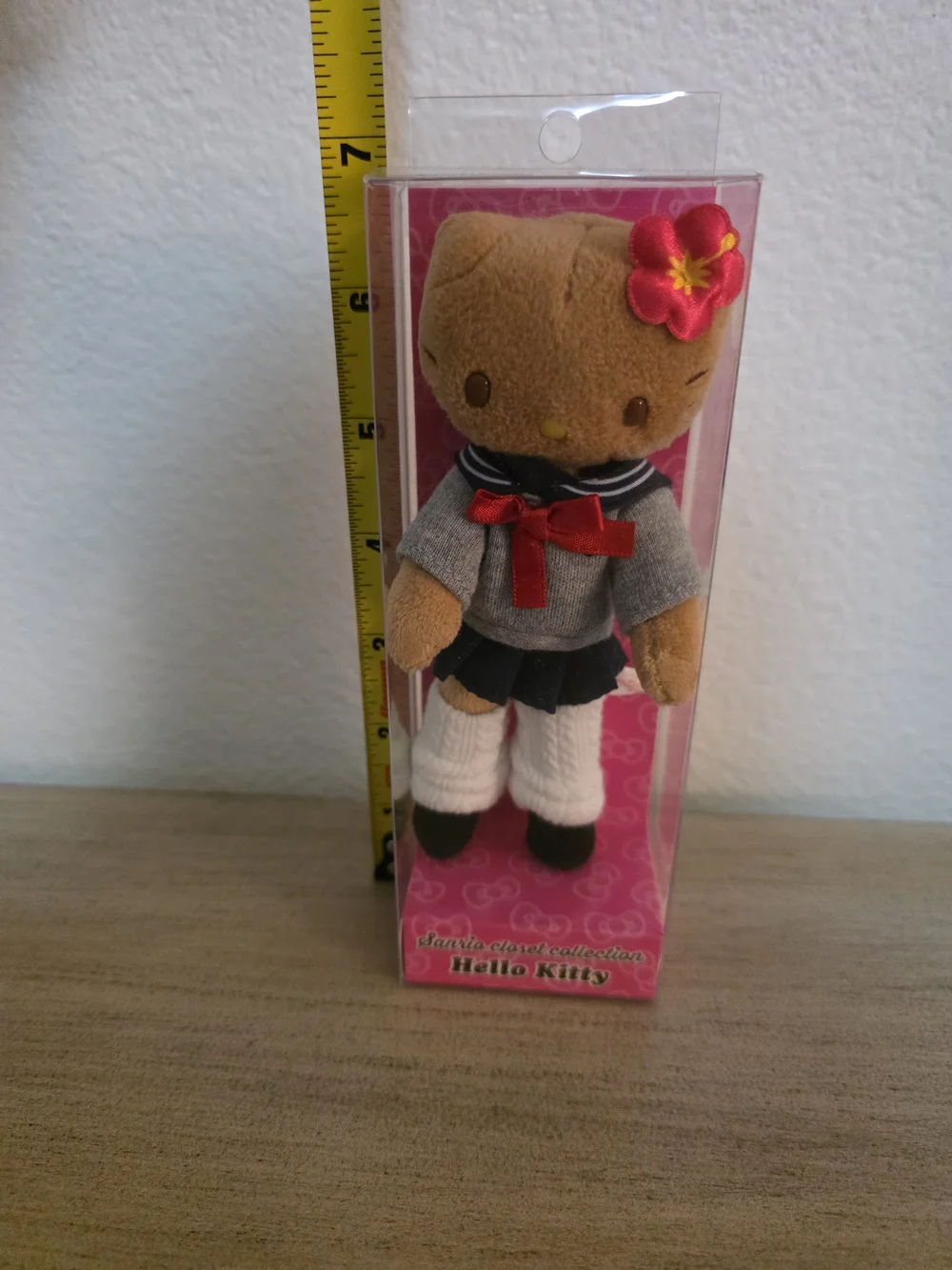Hello Kitty Brown Plush with Navy Sailor Outfit and Red Bow Bag Clip